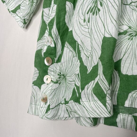 Tahari Womens Blouse Sz 1X Plus Linen Floral Cottagecore Green Flowy Boho Artsy - Picture 3 of 8